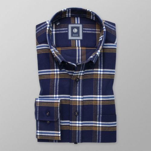 Pánska slim fit košeľa tmavomodrá s károvaným vzorom 14428