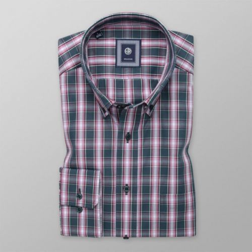 Pánska slim fit košeľa grafitová s farebným károvaným vzorom 14434