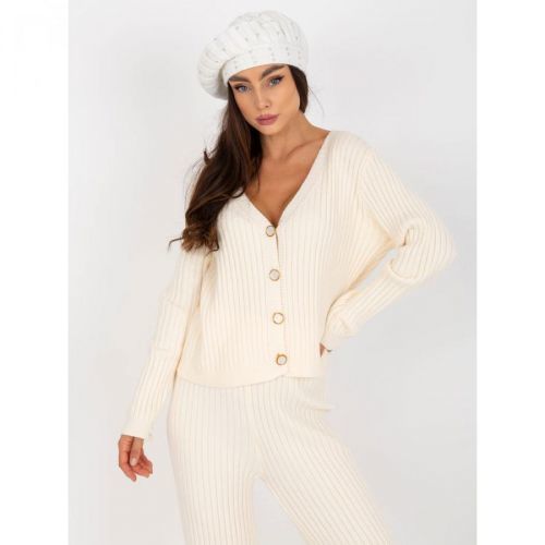 Ecru women's winter hat with an application