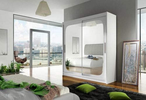 Expedo Posuvná šatníková skriňa CARLA VIII so zrkadlom, 180x215x57, biela mat