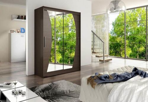 Expedo Posuvná šatníková skriňa STAWEN X so zrkadlom, 150x200x58, čokoládová