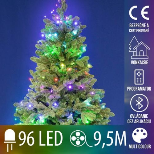 Vianočná led svetelná reťaz vonkajšia - SMART - programátor - 96led - 9,5m - RGB