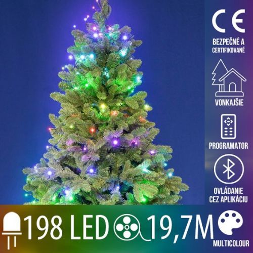 Vianočná led svetelná reťaz vonkajšia - SMART - programátor - 198led - 19,7m - RGB