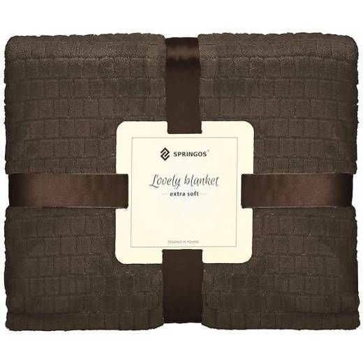 SPRINGOS Obojstranná plyšová deka 170x210cm - squares - tmavohnedá