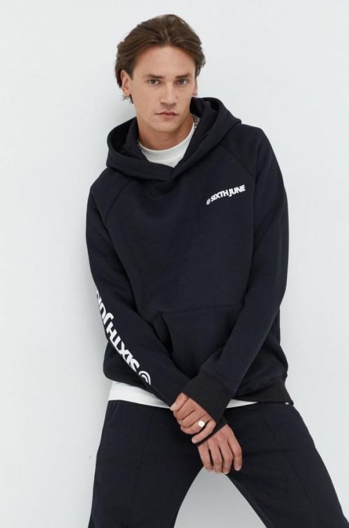 Mikina Sixth June pánska, čierna farba, s kapucňou, s potlačou