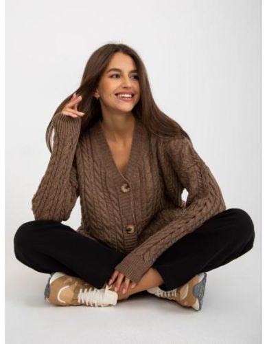Dámsky sveter s vrkôčiky RUE PARIS hnedý