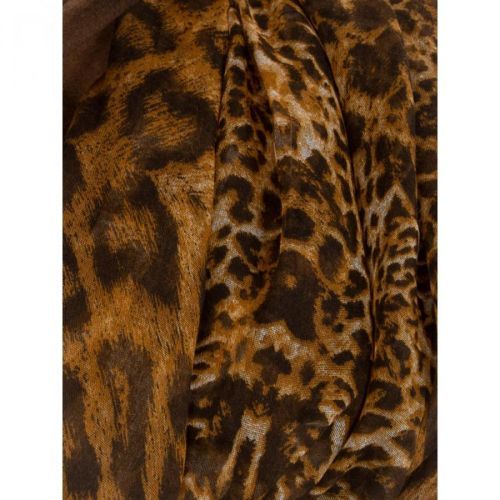 Camel and brown women's scarf with an animal pattern
