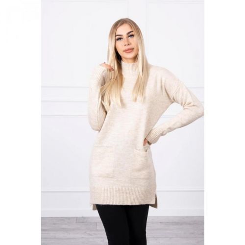 Sweater with stand-up collar beige