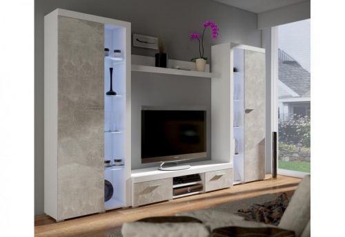 Expedo Obývacia stena KLOK XL, 300x190x34, biela / betón