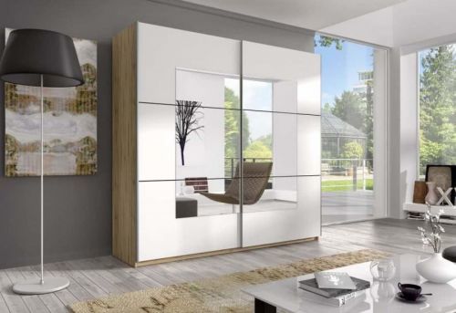 Expedo Posuvná skriňa DELTA III (58), 220 + zrkadlo, dub san remo svetlý/biely-zrkadlo