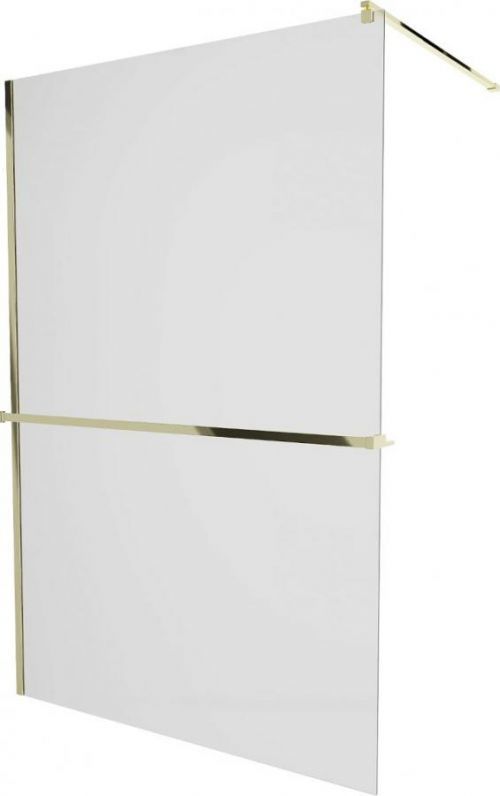 MEXEN/S - KIOTO Sprchová zástena WALK-IN s poličkou a držiakom uterákov 100 x 200 cm, matné sklo 8 mm, zlatá 800-100-121-50-30
