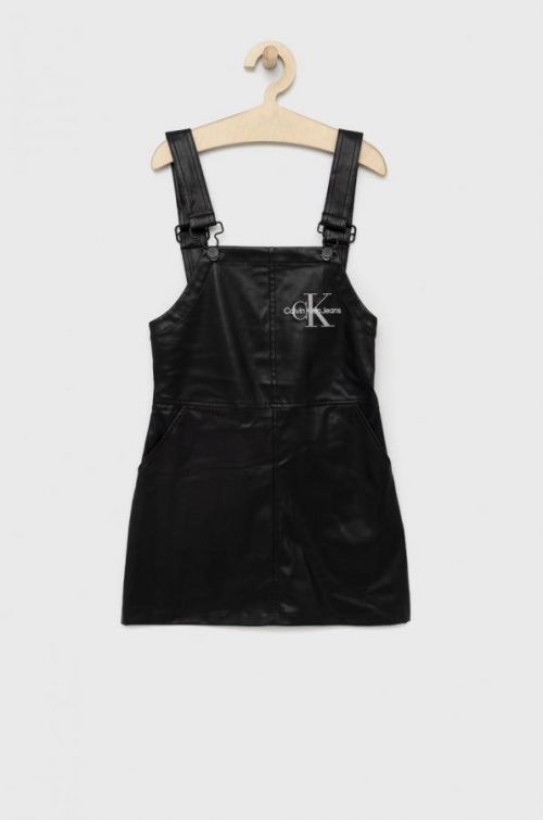 Dievčenské šaty Calvin Klein Jeans čierna farba, mini, rovný strih