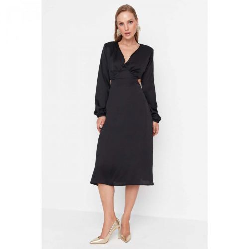 Trendyol Black V Neck Satin Dress