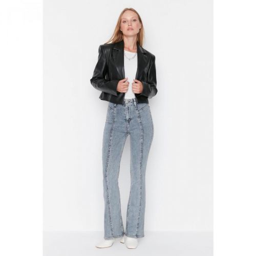 Trendyol Blue Stitch Detail High Waist Flare Jeans