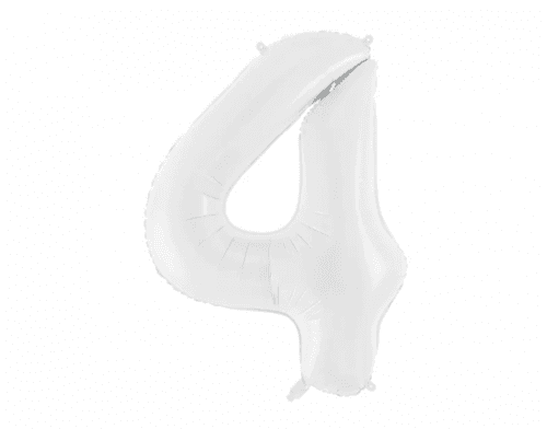 PartyDeco Balónik fóliový narodeninové číslo 4 biely 86 cm