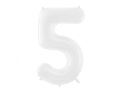 PartyDeco Balónik fóliový narodeninové číslo 5 biely 86 cm