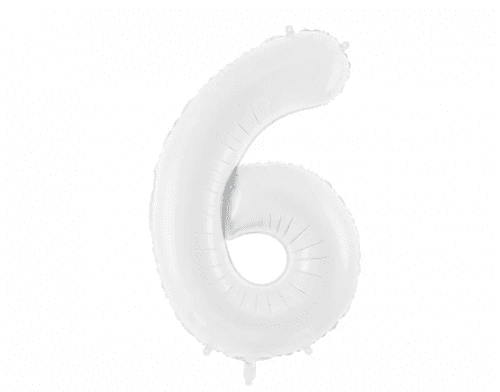 PartyDeco Balónik fóliový narodeninové číslo 6 biely 86 cm