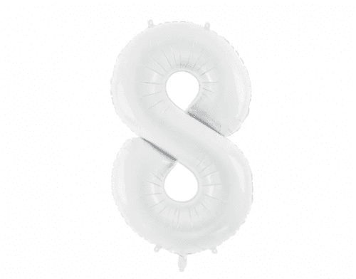 PartyDeco Balónik fóliový narodeninové číslo 8 biely 86 cm