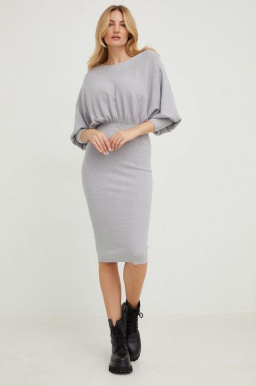 Šaty Answear Lab šedá farba, midi, rovný strih