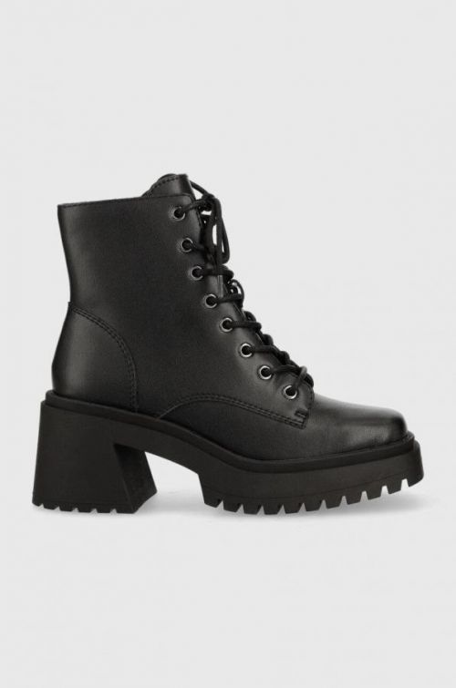 Kožené členkové topánky Steve Madden Freeport dámske, čierna farba, na podpätku,