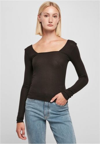 Urban Classics Ladies Rib Squared Neckline Longsleeve black - XS