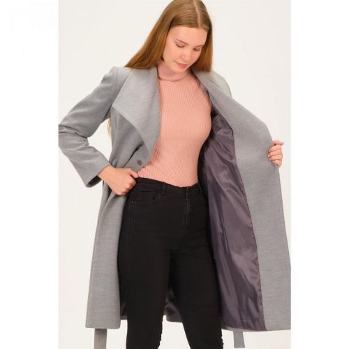 Z6639 DEWBERRY LADIES COAT-LIGHT GREY