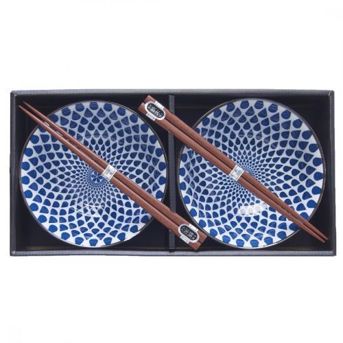 Set misiek s paličkami WHITE WITH BLUE TEARDROPS MIJ 400 ml 2 ks