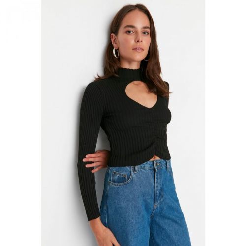 Trendyol Black Crop Cut Out Detailed Knitwear Sweater