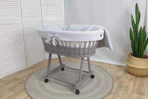 Prútená postieľka s výbavou pre bábätko - šedá wicker bed grey