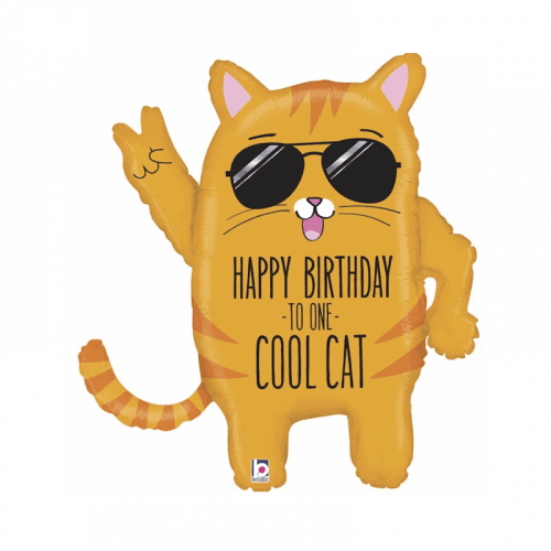 35679-P GRABO Fóliový balón - Cool Birthday Cat - 84 cm