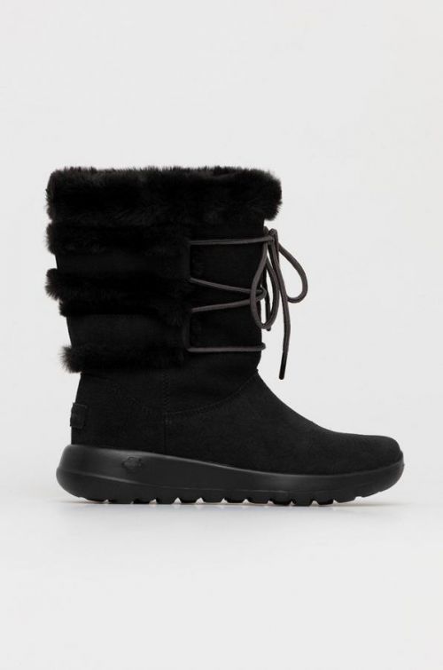 Semišové snehule Skechers čierna farba