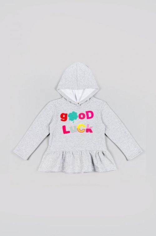 Detská mikina zippy šedá farba, s kapucňou, s potlačou