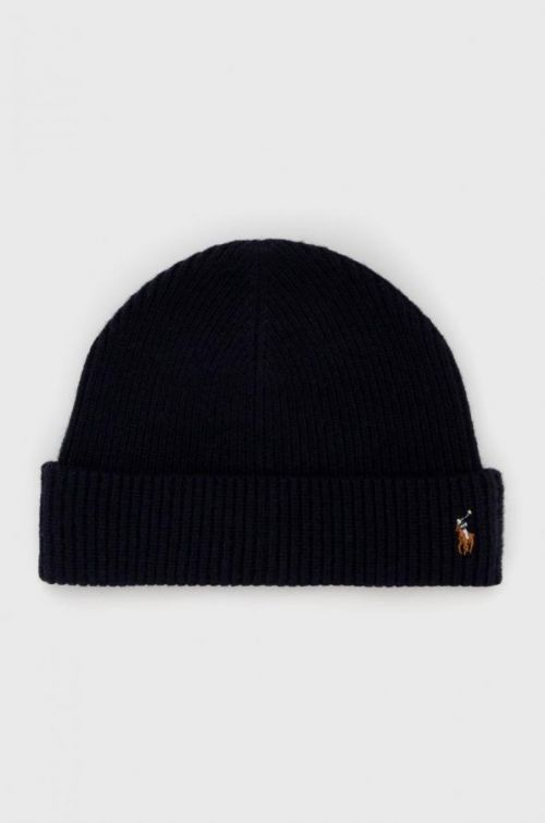 Vlnená čiapka Polo Ralph Lauren tmavomodrá farba, z tenkej pleteniny, vlnená