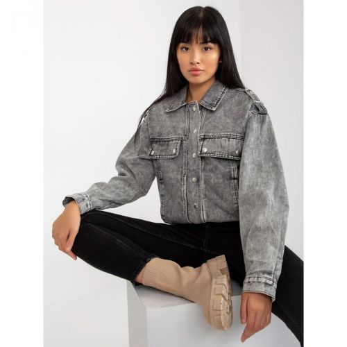 Gray women's denim jacket with pockets