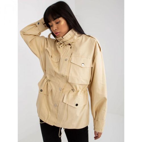 Light beige cotton transitional jacket with ribbing