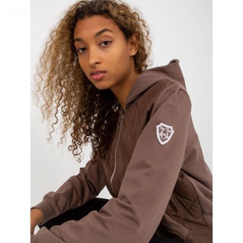 RUE PARIS brown quilted bomber sweatshirt with pockets