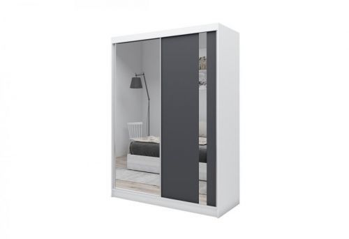 Expedo Skriňa s posuvnými dverami a zrkadlom GAJA + Tichý dojazd, 160x216x61, biela/grafit