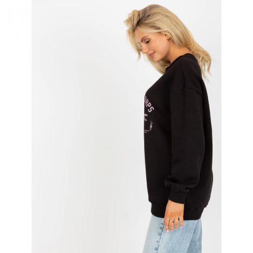 Black sweatshirt with a printed design without a hood