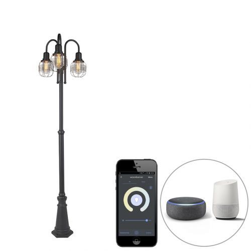 Smart buitenlamp zwart 3-lichts IP44 incl. Wifi ST64 - Guardado
