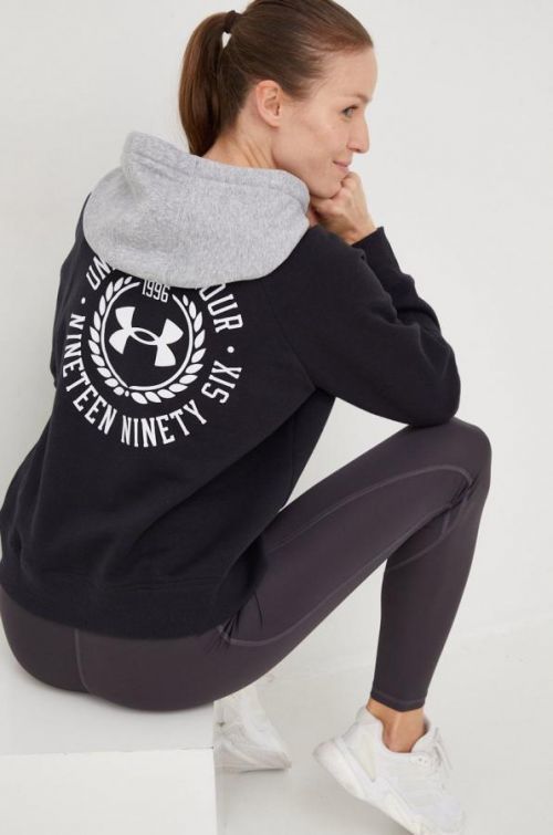 Mikina Under Armour dámska, čierna farba, s kapucňou, jednofarebná