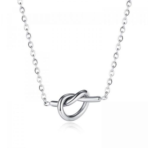 Oceľový náhrdelník striebornej farby - srdce s prepletenými ramenami, jemná retiazka