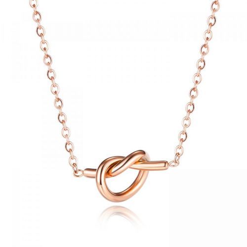 Oceľový náhrdelník medenej farby - srdce s prepletenými ramenami, jemná retiazka
