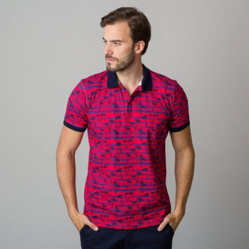 Pánske polo tričko červené s potlačou čiernych paliem 11840