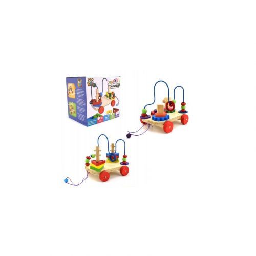 143813 Detský labyrint s triedičom na drevenom vozíku