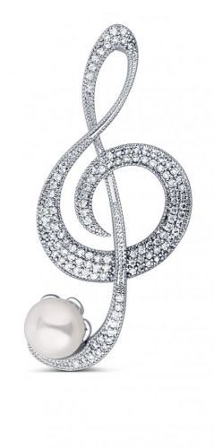 JwL Luxury Pearls Trblietavá perlová brošňa Husľový kľúč JL0793