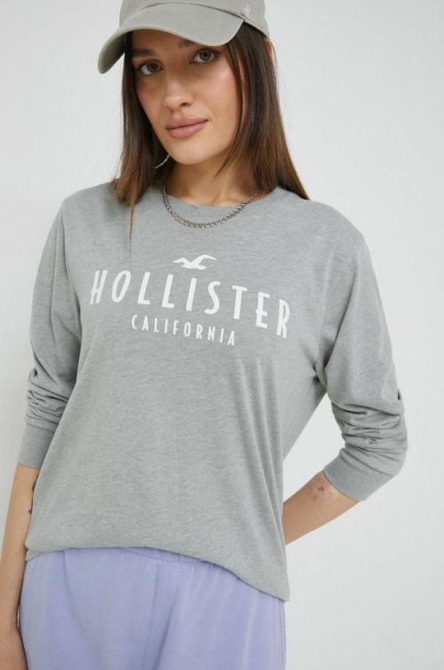 Tričko s dlhým rukávom Hollister Co. dámsky, šedá farba,
