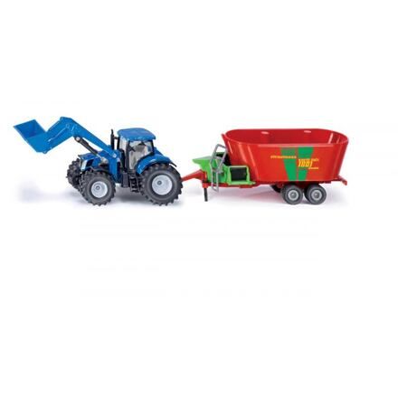 SIKU Farmer - traktor New Holland s předním nakladačem a vlekem