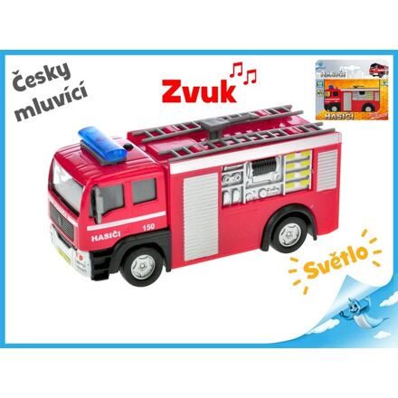 Mikro Auto hasiči 12cm kov zpětný chod na baterie česky mluvící se světlem v krabičce