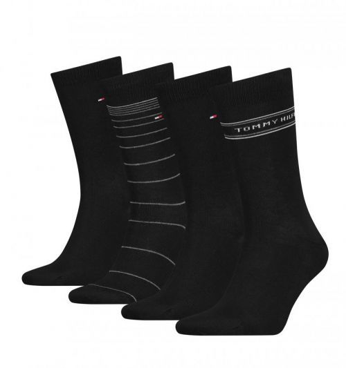 TOMMY HILFIGER - ponožky 4PACK TH men little stripes tin black v darčekovom balení