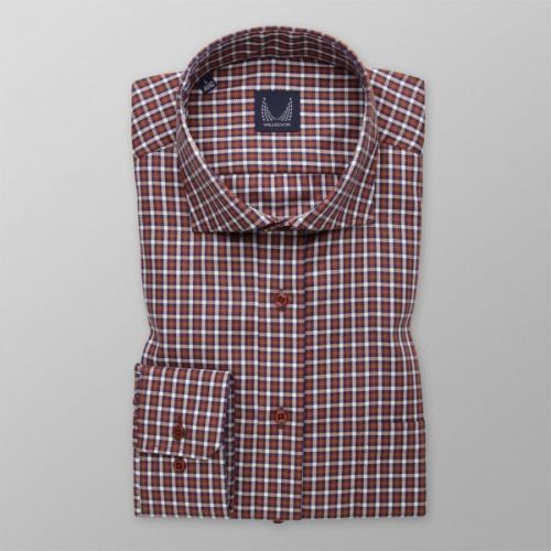 Pánska slim fit košeľa hnedej farby s károvaným vzorom 14549